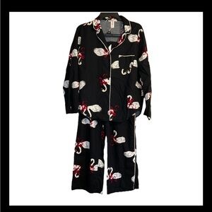Victorias Secret spring pajama set black with white swans size medium